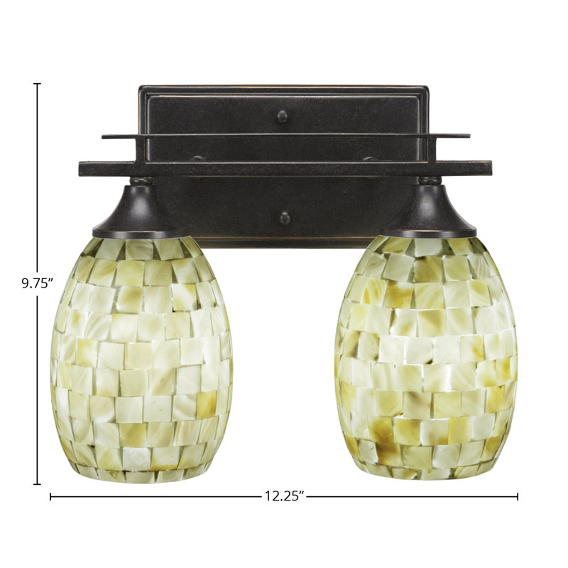 Uptowne 2 Light Bath Bar Shown In Dark Granite Finish With 5" Cayenne Linen Glass, Ivory Glaze Seashel