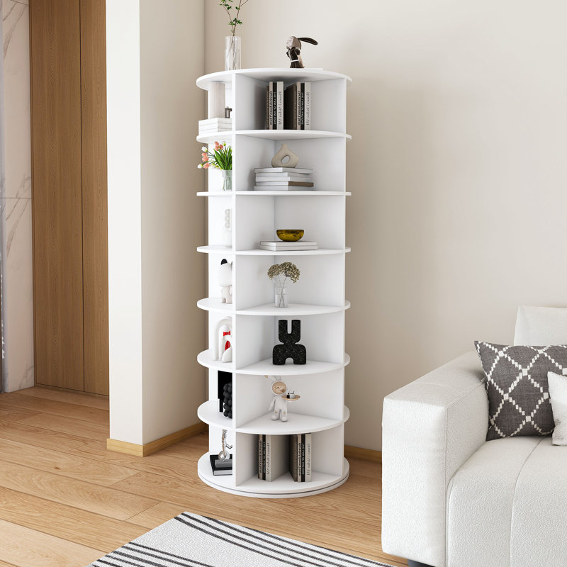 Rotating Shoe Rack Tower, 7-Tier Spinning Storage Rack, Free Standing 360° Revolving Shoe Organizer, Holds 28 Pairs Of Shoes (7-Tier,White)