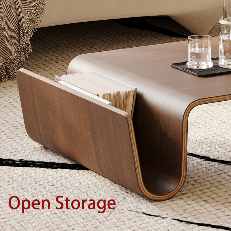 41.3" Modern Wood Brown Coffee Table, Solid Wood Living Room Table