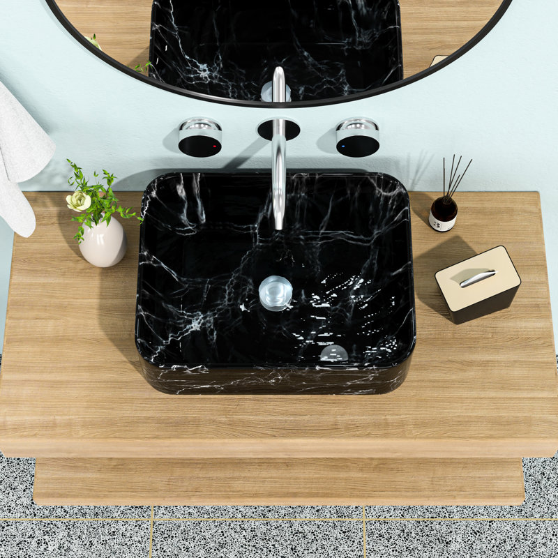 Lavabo vasque en céramique de style marbre noir et gris de 19 po x 15 po Ulibarri - matériau de salle de bain 19 po x 15 po, qualité