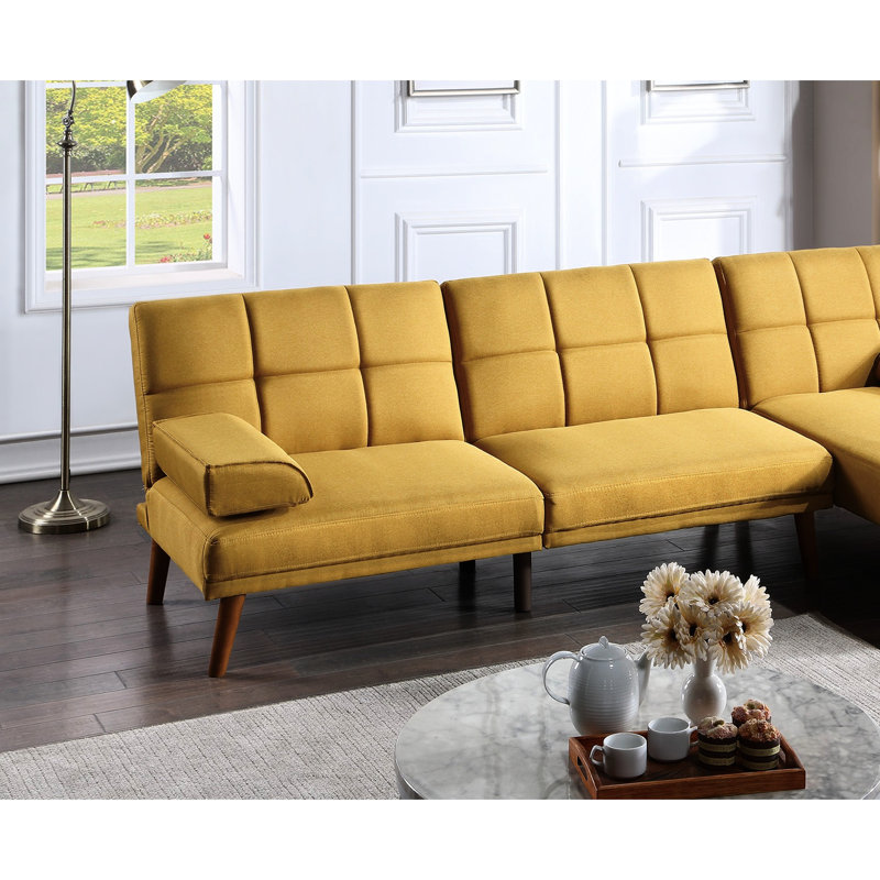 Mustard Polyfiber With Solid Wood Legs And Modern Appeal In Pillow Top, Mustard Polyester Blend
