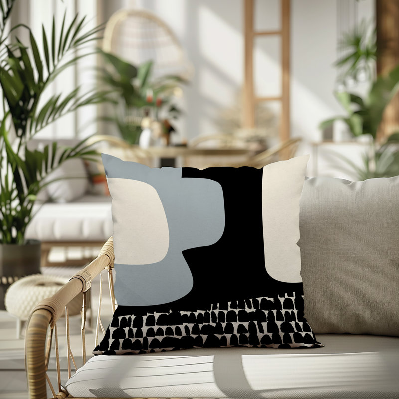 Coussin carré intérieur / extérieur pia, H 17 po x l 17 po, Gris / noir / blanc cassé