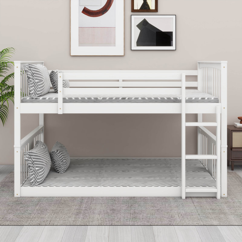 Lit superposé double au-dessus de double avec échelle - Structure en bois robuste et garde-corps de sécurité, Blanc