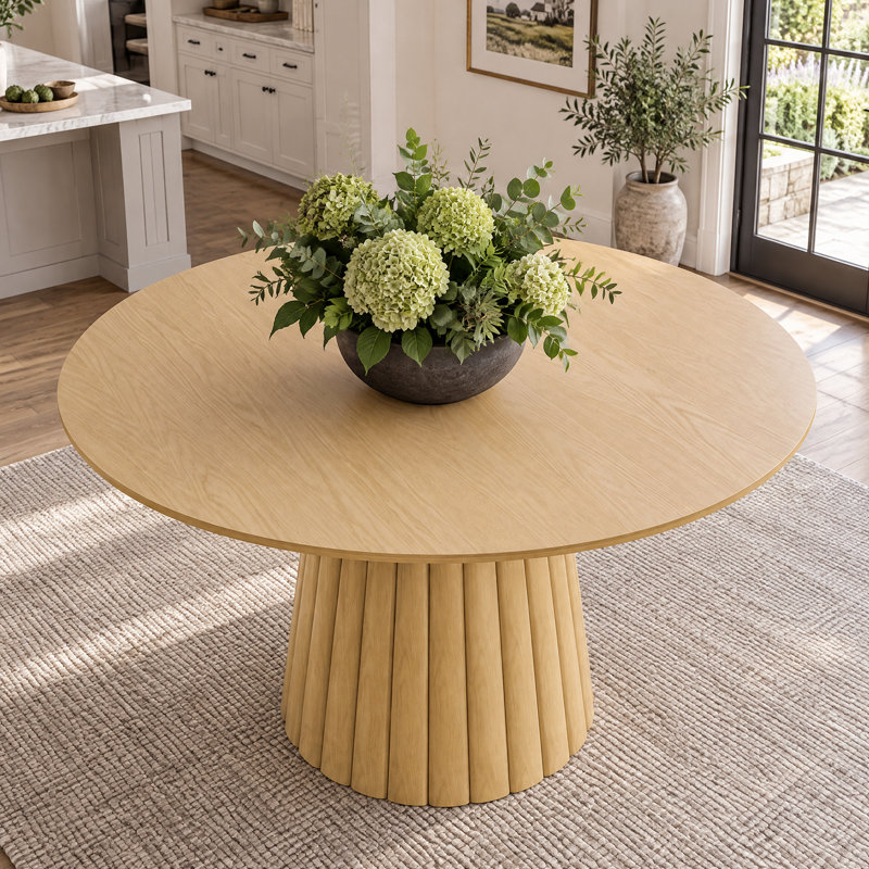 Solid Wood Dining Table Round Pedestal Kitchen Table, 30”H x 46”L x 46”W, Oak