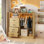 Garde-robe à 4 tiroirs Natural, support suspendu, lumières DEL, station de charge, tablettes, rangement dans la chambre à coucher