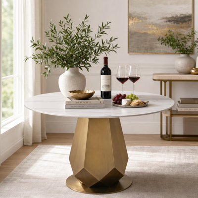47'' Round Dining Table，Modern Glam Dining Room Table