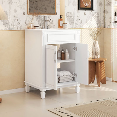 24" Bathroom Vanity With Top Sink, Modern Bathroom Storage Cabinet With 2 Soft-Closing Doors And Adjustable Shelf, Solid Wood Frame