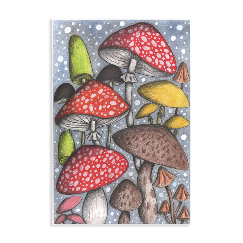 Plaque murale esquissée champignons magiques, design par Cecilia Battaini, H 15 po x l 10 po