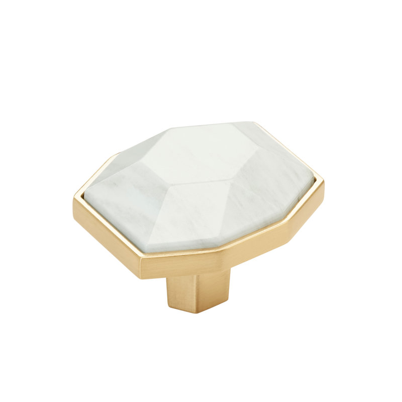 Marble White and Champagne Bronze Cabinet Knob 1-5/8 inch