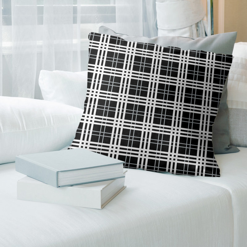 Coussin Los Angeles, 18" x 18", Polyester/ Bourre en polyester, Noir / blanc Oakland 