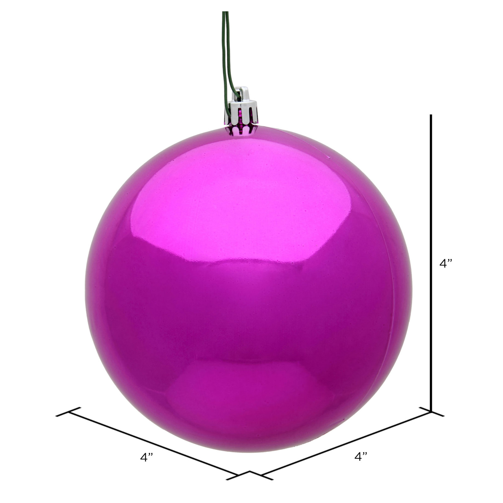 Holiday Décor Ball Ornament, Fuchsia Shiny, 4" H x 4" W x 4" D
