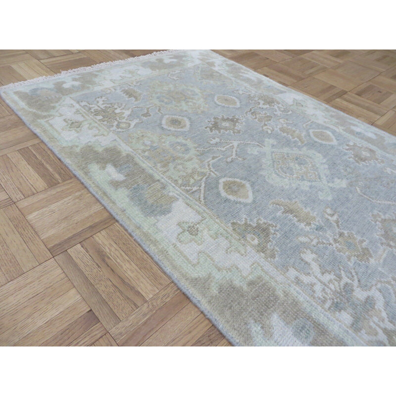 Tapis de couloir en Tapis décoratif laine noué à la main bleu ciel de conception unique 2 pi 7 po x 10 pi 2 po Broadhurst