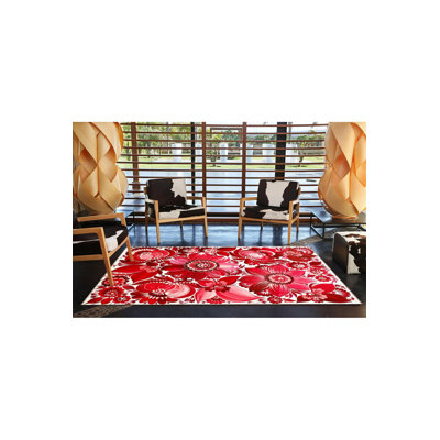 Tapis décoratif rouge à motif floral rouge