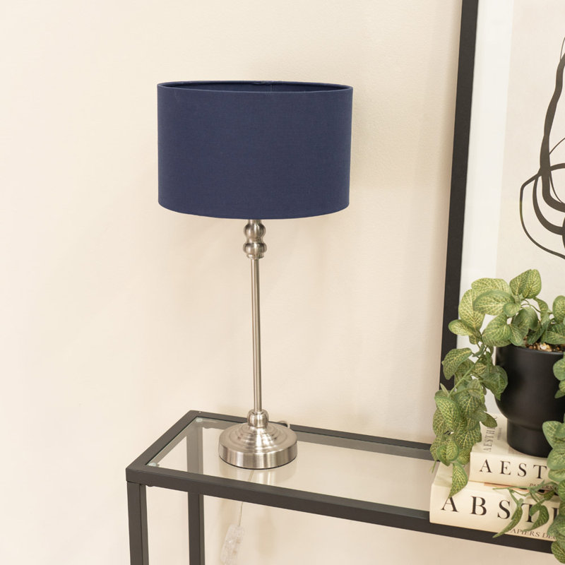 Reselva Metal Table Lamp, Brushed Chrome Base/Navy Blue Shade 