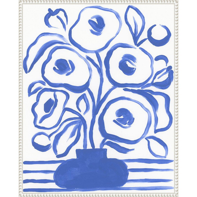 "Blue Brush Flowers I" par June Erica Vess, reproduction d'art sur toile encadrée, H 28 po x l 23 po