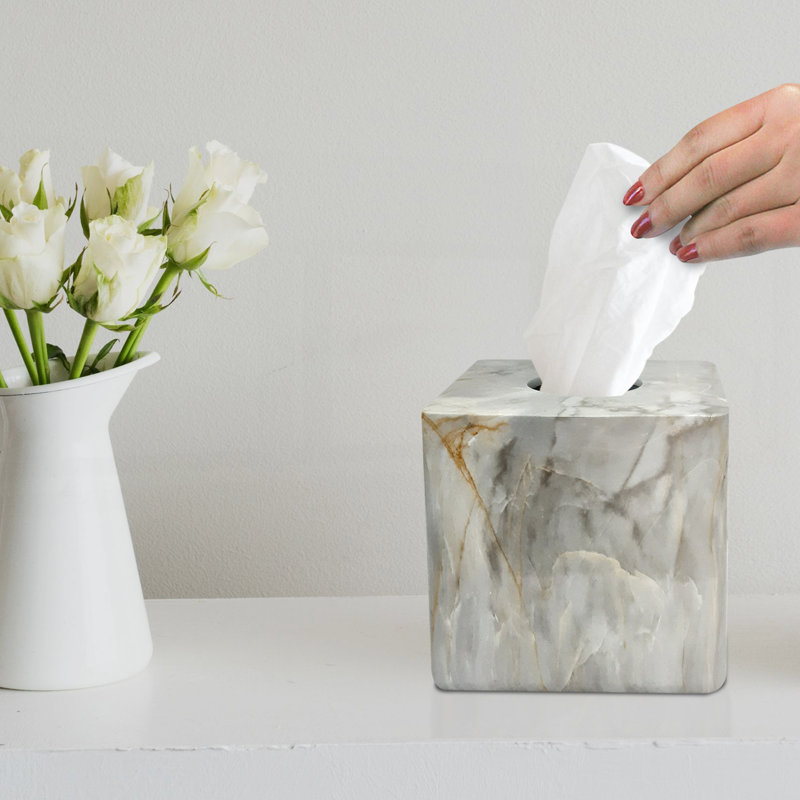 Porte-boîte à mouchoirs carré en résine avec finition élégante en marbre Boutique