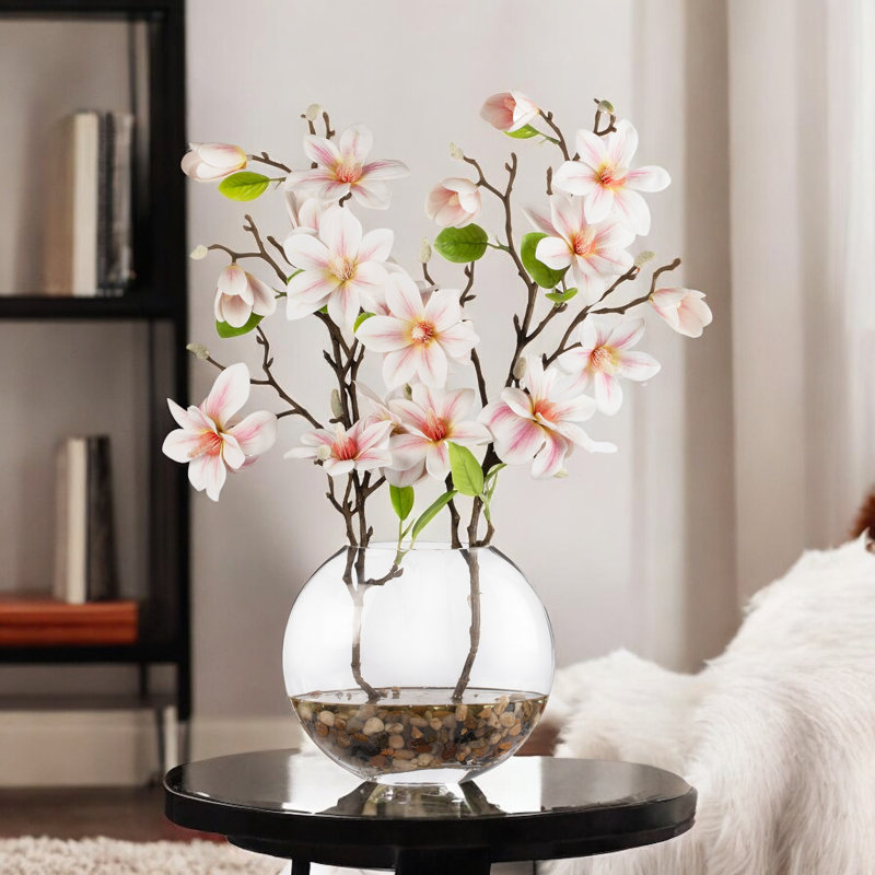 Real Touch Magnolia Flower Arrangement In Glass Vase With Faux Water (cream Pink), Cream Pink