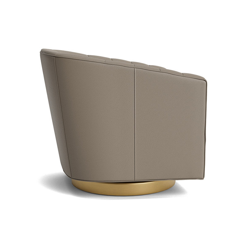 Cooper Upholstered Swivel Barrel Chair, Brushed Brass, Greenwich Performance Leather - Pewter