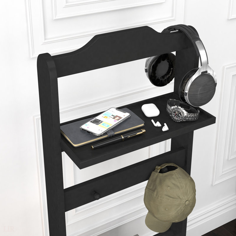 Accent Portable Garment Rack, Clothes Valet Stand With Storage Organizer, Elegant Black Finish For Modern Homes, Black