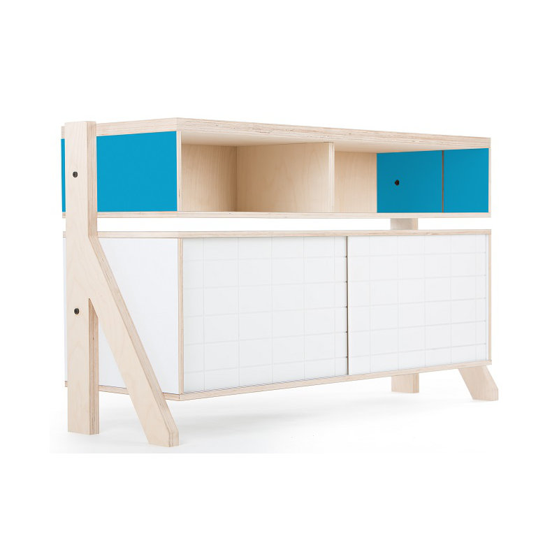 Derrall 115cm Sideboard, White/Iris Blue and Orange
