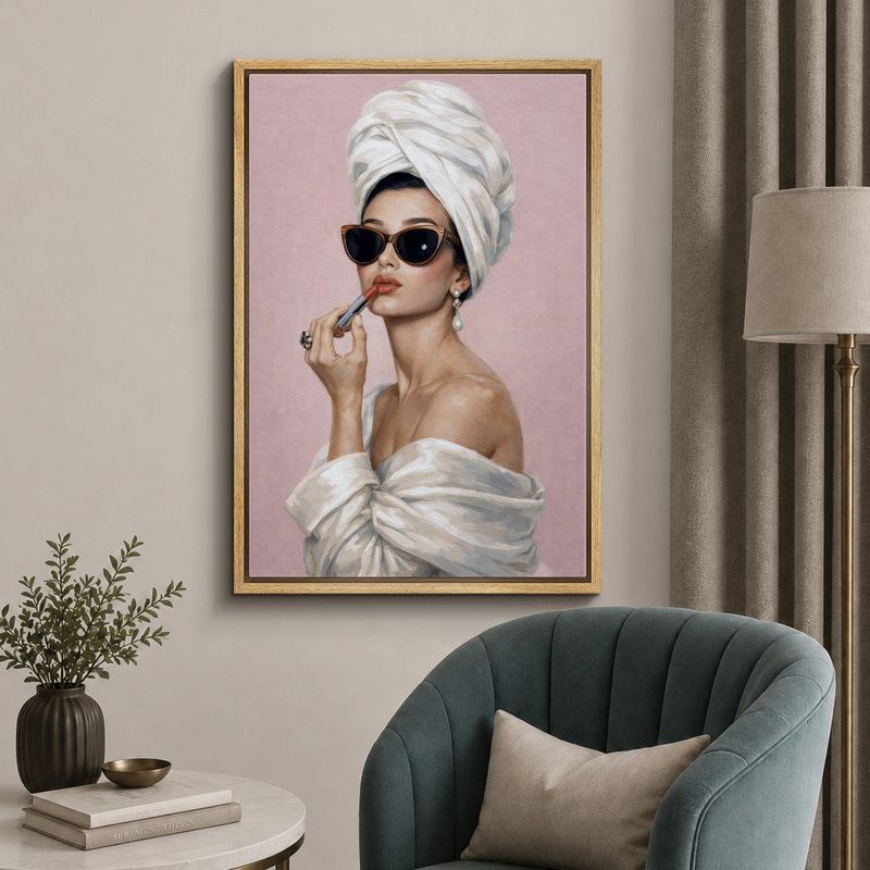 «Chic Rouge à lèvres», œuvre d'art, impression sur toile encadrée, 24" H x 16" W x 1.5" D, Natural Frame