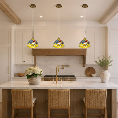 1 - Light Vintage Tiffany Floral Dimmable Single Pendant Light (Set Of 3) Bulb Include