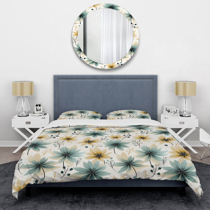 Ensemble de housse de couette à motif floral élégant bleu sarcelle et beige
