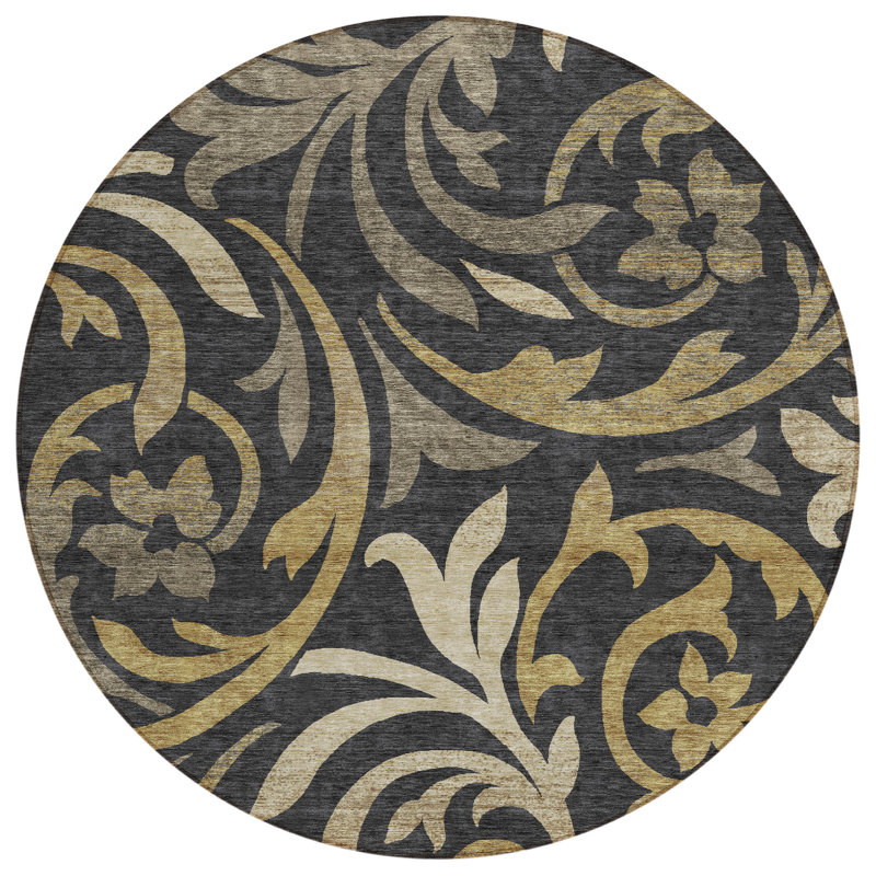 Tapis noir en polyester tissé à la machine Fritch, Rond 8 pi