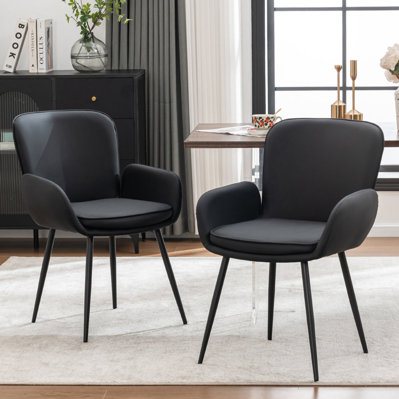 Harrod Dining Chairs With Metal Legs, Black Faux Leather