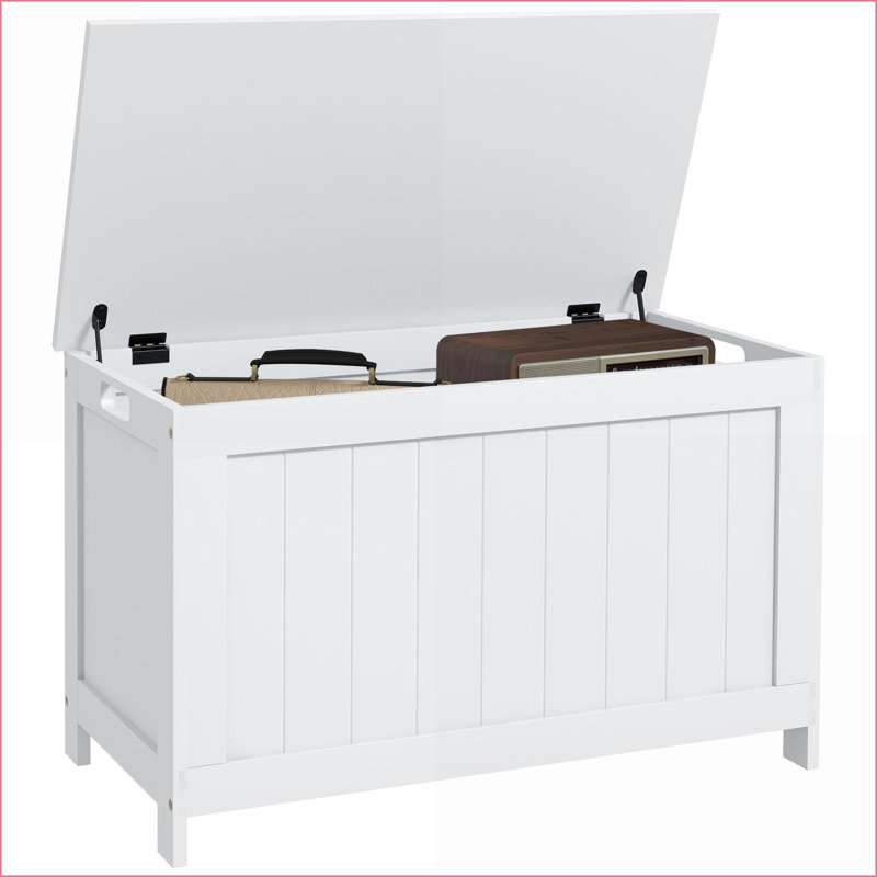 Commodes et armoires | Coffre de rangement 29,9 po avec charnières de sécurité | Blanc, panneau de fibres à densité moyenne