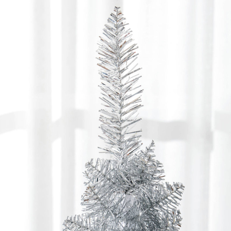 Arbre de Noël artificiel 5 pi argent, 294 pointes, feu - avec support en plastique