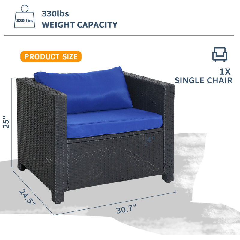 Chaise de patio avec coussins Ryebrook, Bleu marine