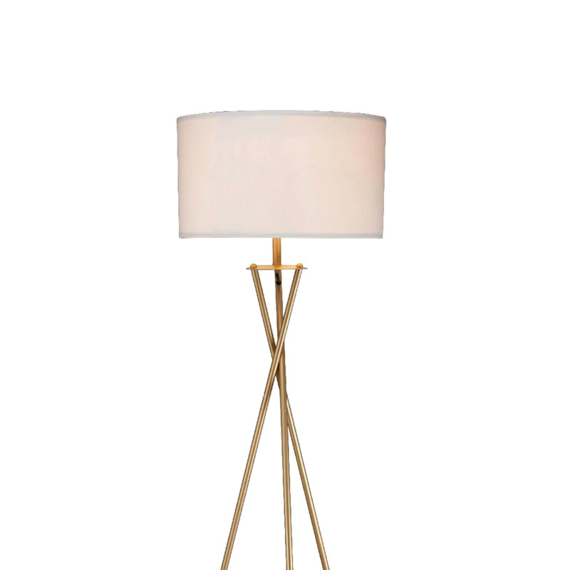 64.5" Tall "Ester" Mid-Century Metal Floor Lamp, Hourglass Design, Matte Gold