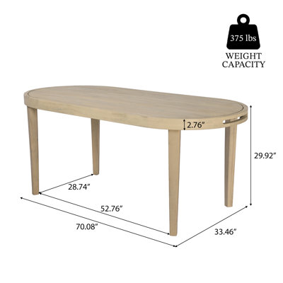 Table de salle à manger ovale d'extérieur moderne de 178 cm (70 po) en teck clair, bois d'acacia, design à lattes, fabriquée en bois dur durable, naturellement résistant aux intempéries, idéale pour les repas en plein air.