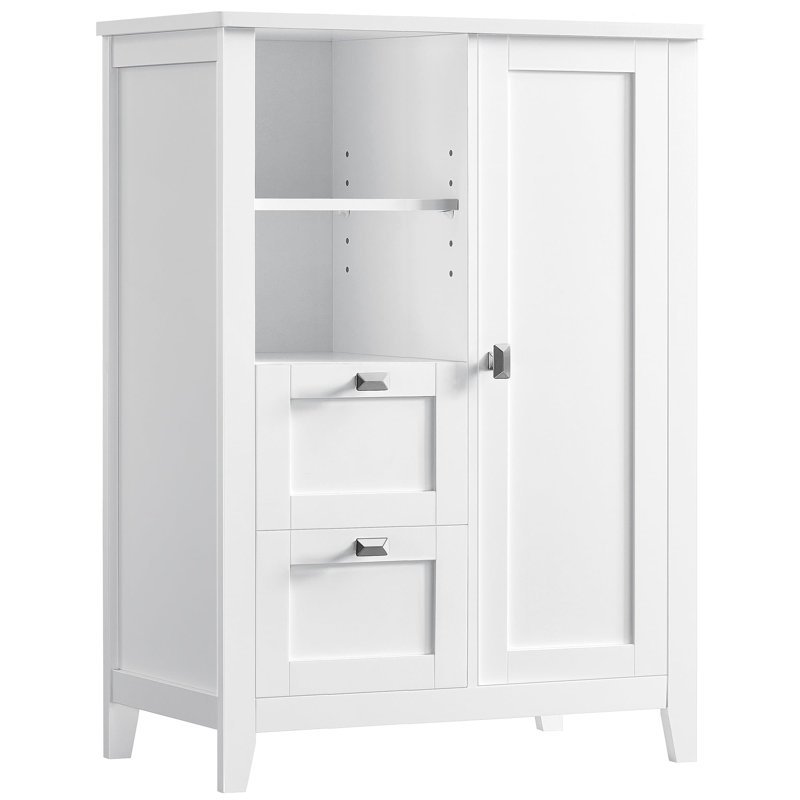 Freestanding Bathroom Floor Storage Cabinet with Open Compartment, 2 Drawers & Adjustable Shelves