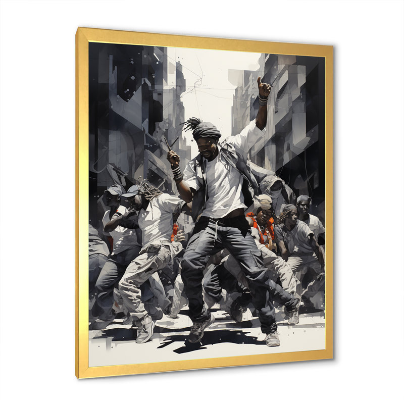 «Black and White Hip Hop Dance», art mural sur toile, Cadre doré simple, H 44 po x l 34 po x P 1,5 po