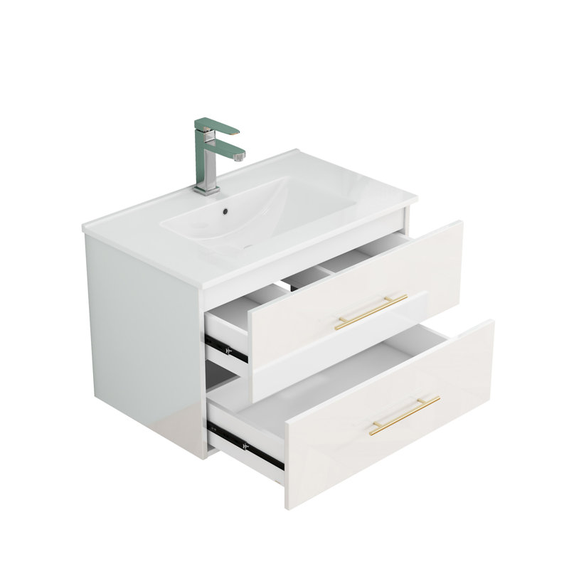 Ensemble de meuble-lavabo mural blanc brillant 30 po avec lavabo, 30", Blanc lustré
