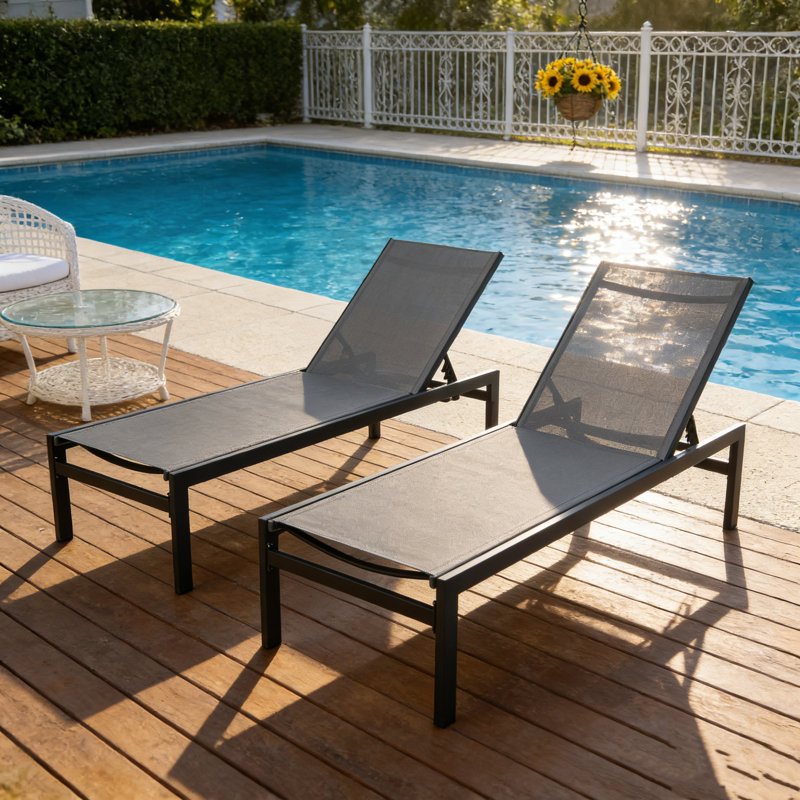 Ensemble de 2 chaises longues d'extérieur Kozyard, structure en aluminium et tissu textilène, chaise longue inclinable réglable pour la piscine, les bains de soleil et la cour arrière grise
