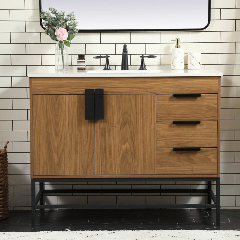 Eugene 42'' Single Bathroom Vanity with Engineered Marble Top, Walnut Brown