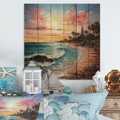 Paysage de plage coloré I sur bois