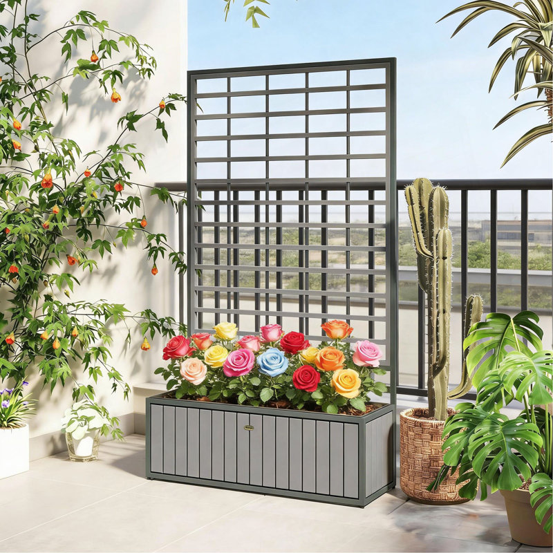 Wooden Raised Garden Bed With Trellis, Gris