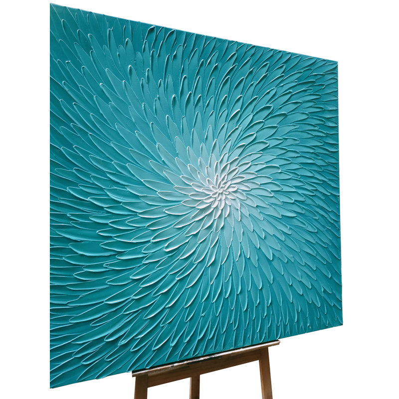 «Abstract Petals Memory» - peinture sur toile tendue, Bleu, H 20 po x l 20 po x P 1,5 po