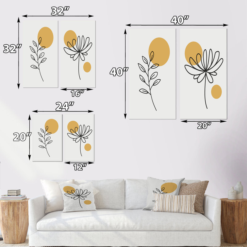 Art floral mural lune, peinture abstraite rétro - conception florale rétro créative avec pleine lune I, Toile tendue