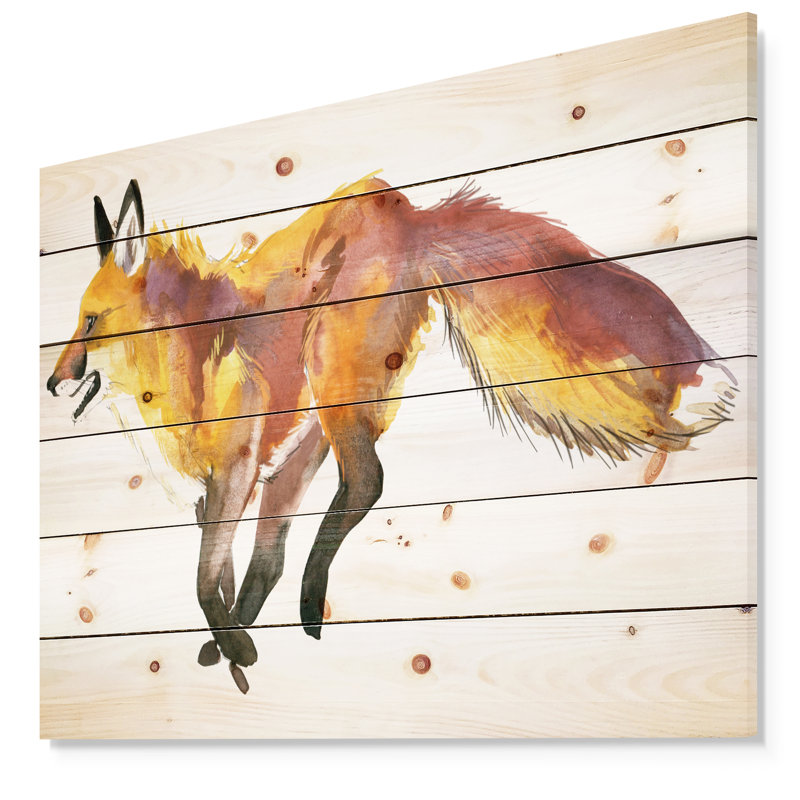 Illustration mignonne de renard-reproduction d’art, H 36 po x l 46 po x P 1,5 po, Bois