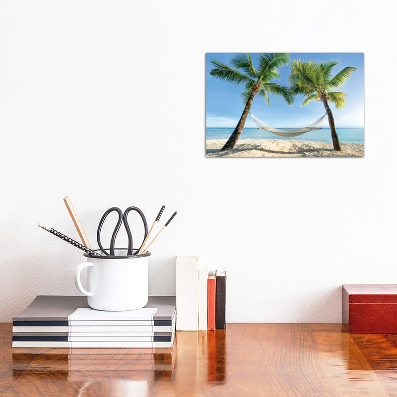 Hammock Between Two Palm Trees by Jan Becke - Wrapped Canvas Print, 20.32 cm H x 30.48 cm W