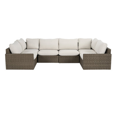 Pippa Dumont 6-Piece Wicker Patio Conversation Set With Beige Cushions