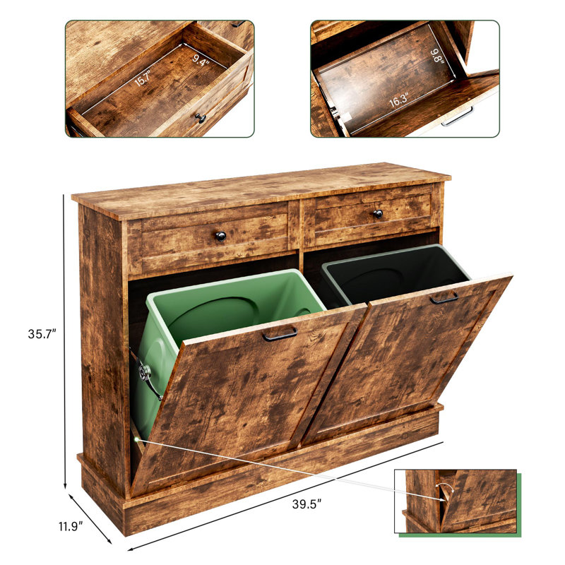 Double Tilt Out Trash Kitchen Cabinet, Brown