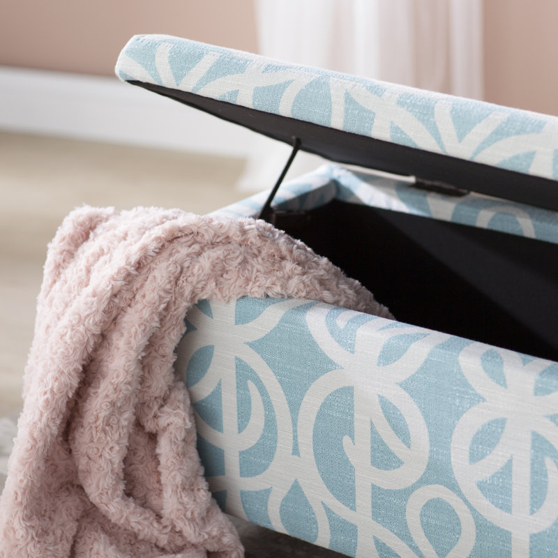 Schmit Fabric Upholstered Storage Bench, Black Checkered, 16.25" H x 51.25" W x 17.50" D