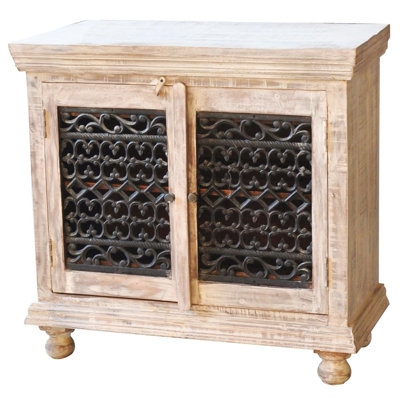 Buffet décoratif 36 pouces à base en bois massif et 2 portes en dentelle