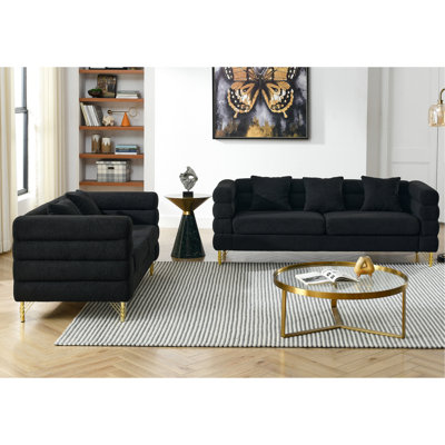 Black With 3 And 2 , Streamline Modern Style, Solid Wood Frame, Gold Legs, Ideal For Primary Living, 81x32x28 Inches + , American Metal 81 Wide Living Space